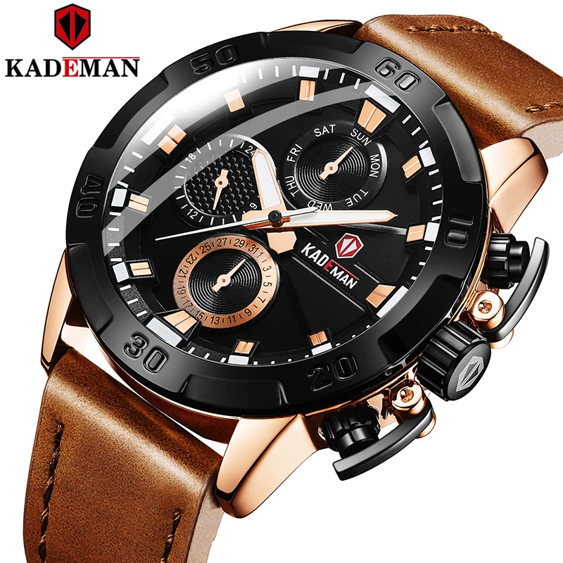 2020 Top Brand KADEMAN Men Watches Fashion Sport Leather Watch Mens Luxury Date Waterproof Quartz Chronograph Relogio Masculino | Наручные