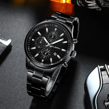 

CUENA Men Watch New Male Clock Fashion Stainless Steel Analog Date Sport Quartz Wrist Watch erkek kol saati relogio masculino