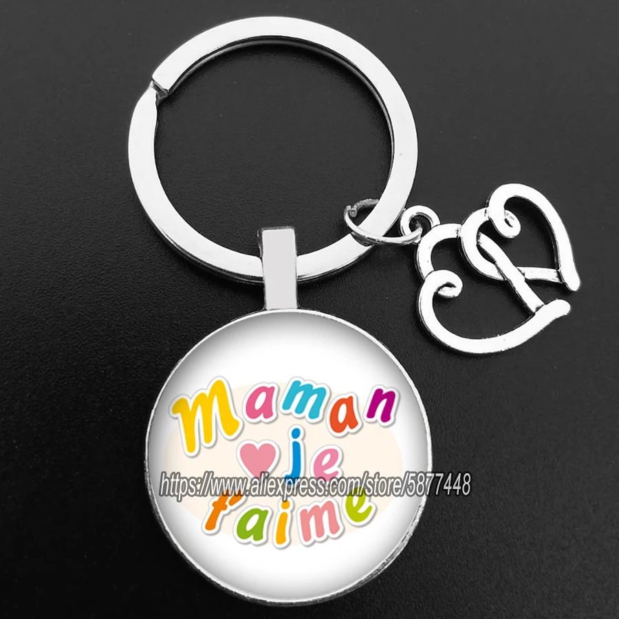 Porte-Clés Cabochon en Verre, Français Je T'aime Maman, Nouvelle Mode, Cadeaux pour Mère