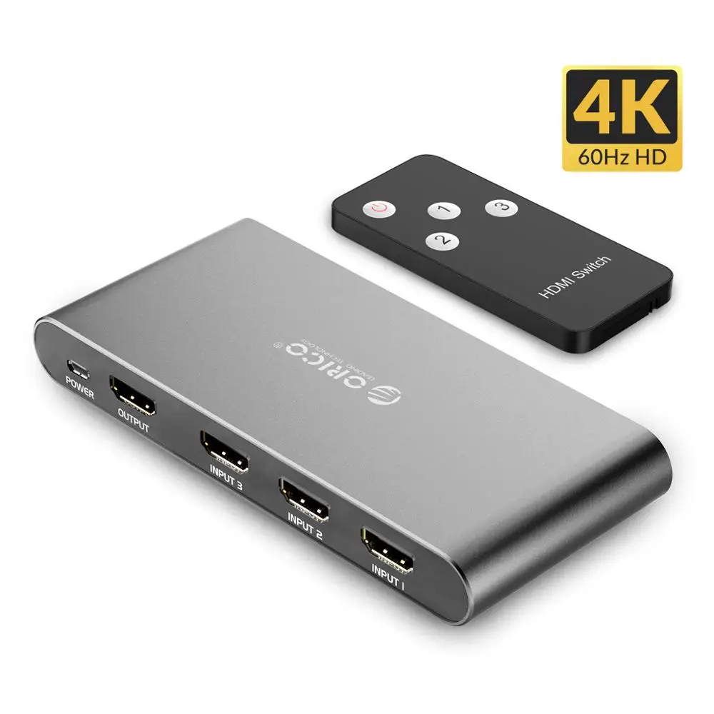 ORICO HDMI сплиттер переключатель 3 порта 4 к HD 1 к 3 порта HDMI коммутатор концентратор сплиттер инфракрасный пульт дистанционного управления для PS3 игр - Цвет: Gray