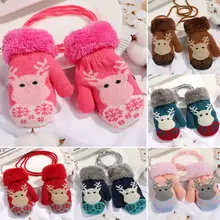 Рождественская одежда для малышей, детей, зимняя теплая Вельветовая вязаная варежки с рисунком оленя, перчатки для мальчиков и девочек, детские уличные перчатки