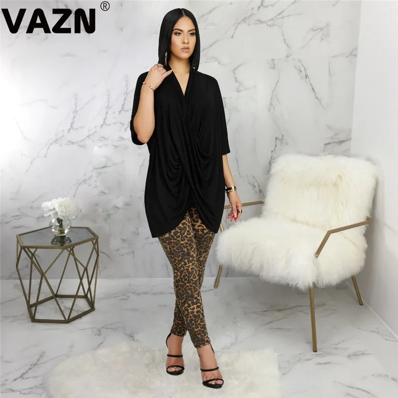 VAZN SMR9420 4 цвета Новинка Ленивый высокий уличный свободный сексуальный молодой моды узкие рукава до локтя женские Асимметричные х-длинные футболки
