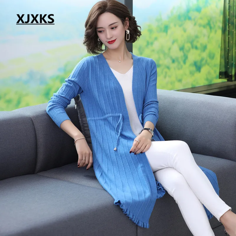 

XJXKS Fall 2019 Long Cardigan Streetwear Knitted Sweater Women Modis Solid Cardigans Soft Comfortable Long Coat