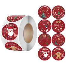 Rouleau autocollant joyeux noël, étiquette autocollante ronde, décoration de noël, autocollant de vacances, carte enveloppe, boîte cadeau