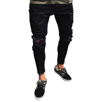 

Mens Skinny Ripped Destroyed Jeans Trousers Cool Ripped Black Jeans Brand Design Sexy Jeans Pants Stretch Hip Hop Pencil Pants