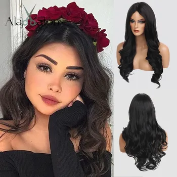 

ALAN EATON Long Black Wavy Wigs Cosplay Synthetic Wigs for Women Natural Middle Part Heat Resistant Hair Cosplay Party Wigs