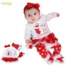 Hylidge 4 шт./компл., зимние носки для новорожденных рождественское платье с надписью My First christmas платье для малышей, девочек для девочек рождественские платья из хлопка с длинными рукавами, комбинезон