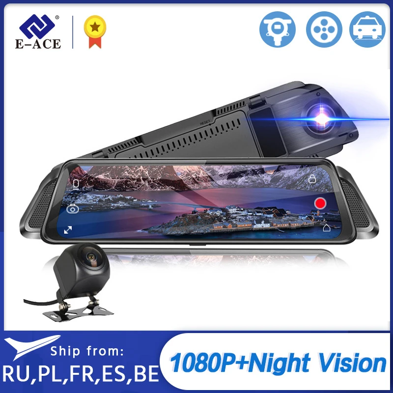 E ACE Автомобильная DVR камера 10 0 дюймов Сенсорное зеркало FHD 1080P видео регистратор