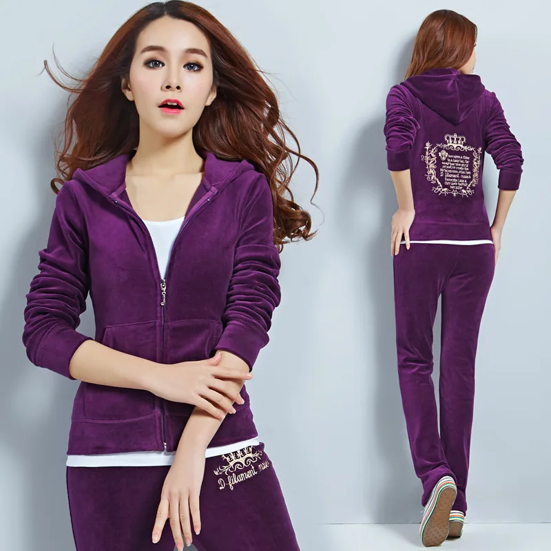 2021 Autumn New Style Gold Silk Velvet Sports Suit Lady Was Thin Korean Casual Sportswear Plus Size Running Fitness Woman |