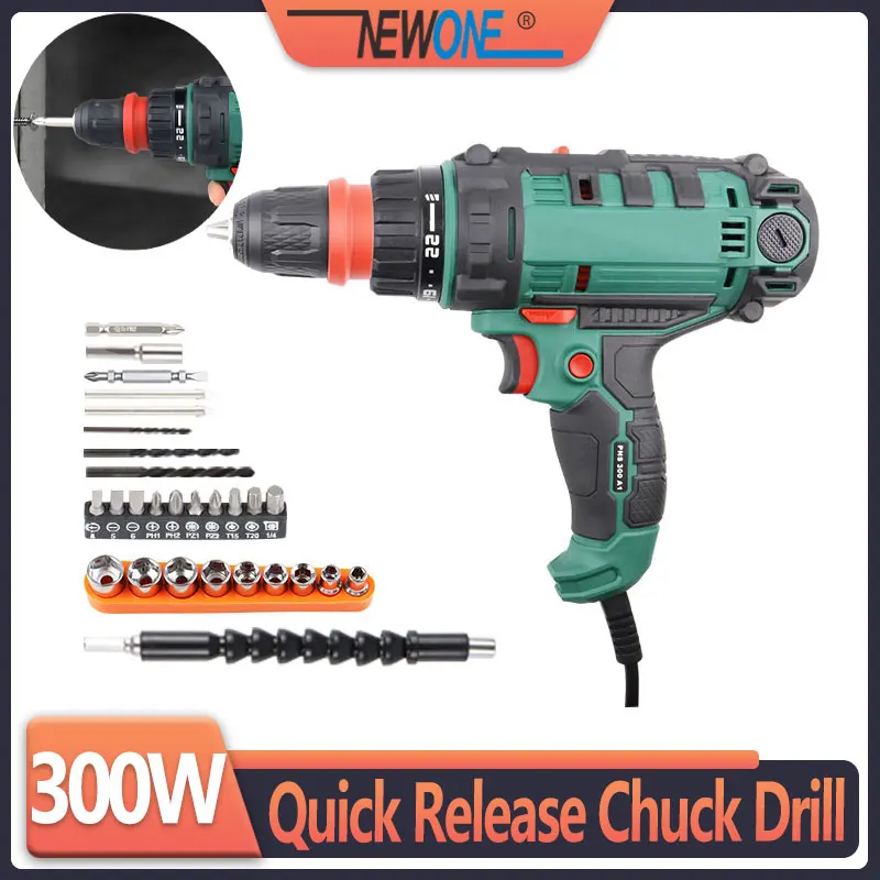 300W Power Tool Corded Impact Drill Electric Power Drill/Screwdriver Energy Drill with 10mm Quick-Release Chuck Max Torque 40Nm