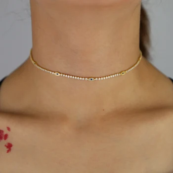 

TINY CZ paved min tennis chain choker necklace with gold color plated women lady fashion wedding neckalce jewelry gift