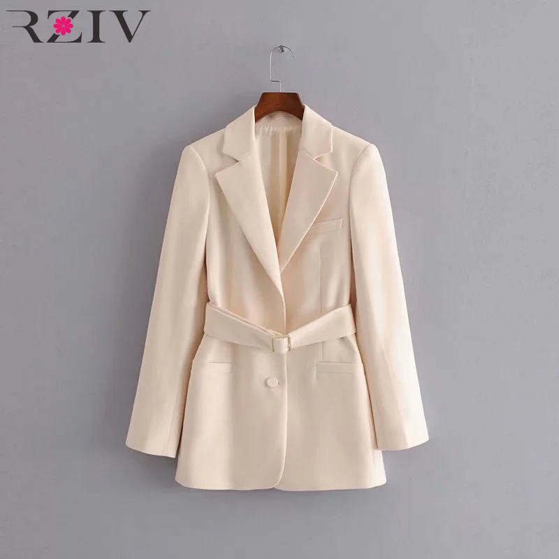 RZIV Осенне-зимняя женский белый пиджак костюм для досуга Длинная секция пиджак