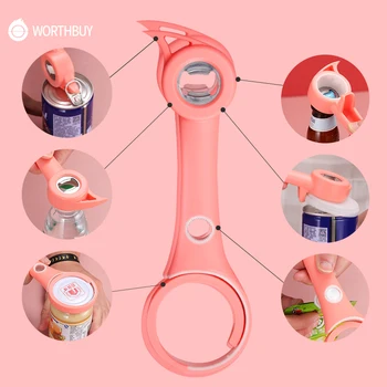 

WORTHBUY Bottle Opener Multifunctional 6 in 1 Jar Can Opener Plastic Bear Opener For Manual Open Cans Bottle Kitchen Accessories