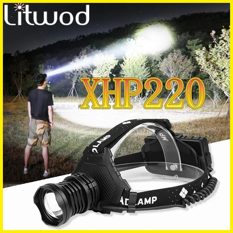 Налобный фонарь XHP220 с аккумулятором 18650 лм и зарядкой от USB | Лампы освещение
