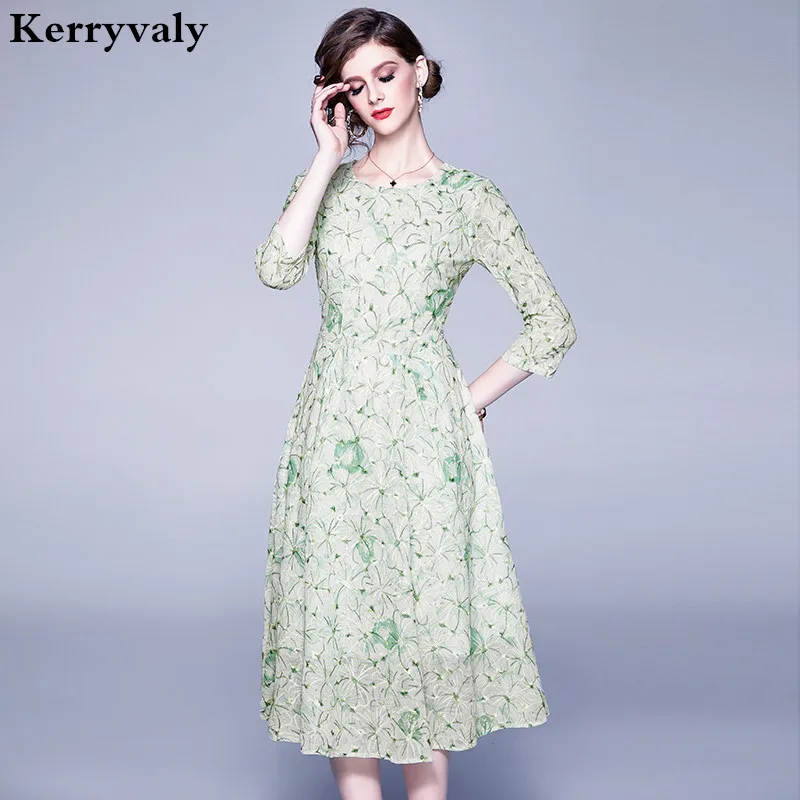 Новое весеннее шифоновое зеленое вышитое платье Vestidos, повседневное Mujer, милое женское платье Dames Jurken Robe Pull K6309