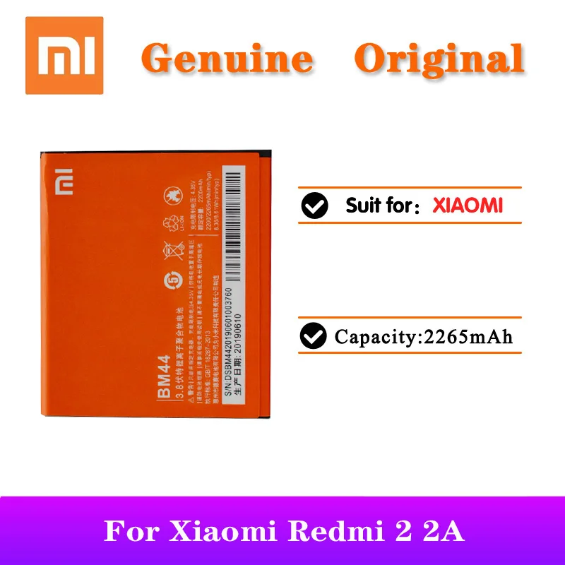 

5pcs/lot Xiaomi BM44 Battery for Xiaomi Redmi 2 2A Hongmi2 bm44 2200mAh Capacity Original Rechargeable Smart Phone Batteries