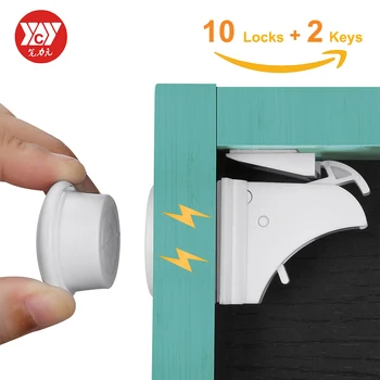 

10 Locks 2 Keys Magnetic Cupboard Locks Safety Baby Cabinet Lock Children Protection Kids Drawer Locker Childproof Locks