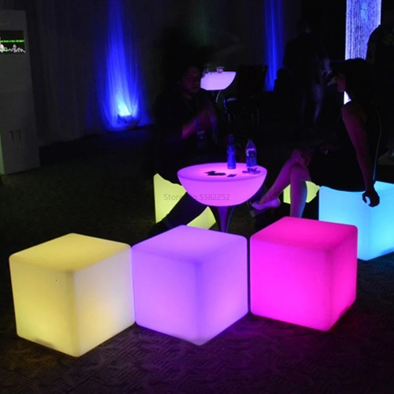 LED luminous stool outdoor luminous furniture creative bar chair remote control colorful cube KTV square stool LED luminous stool outdoor luminous furniture creative bar chair remote control colorful cube KTV square stool