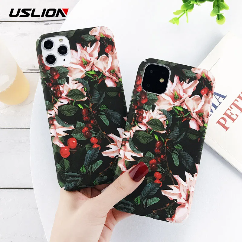 USLION ретро Красочный цветок листья чехол для телефона для iPhone 11 Pro Max 7 8 6 6s Plus X XS XR Xs Max кактус Печатный Жесткий ПК чехол