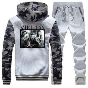 

Winter Thick Sports Clothes Brand Costume Male Vikings Track Suit Men Zip Hooded Coat Camouflage Street Pants Stylish Jacket Men