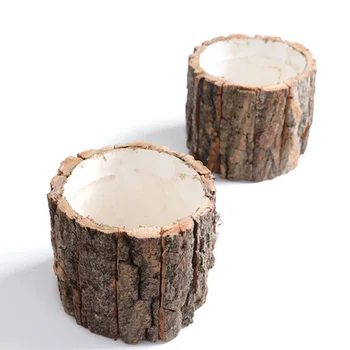 

Vintage Bark Bucket Creative Wooden Bark Candlestick Box Vintage Succulent Plant Barrel Dried Flower Barrel Pot Gardening Device
