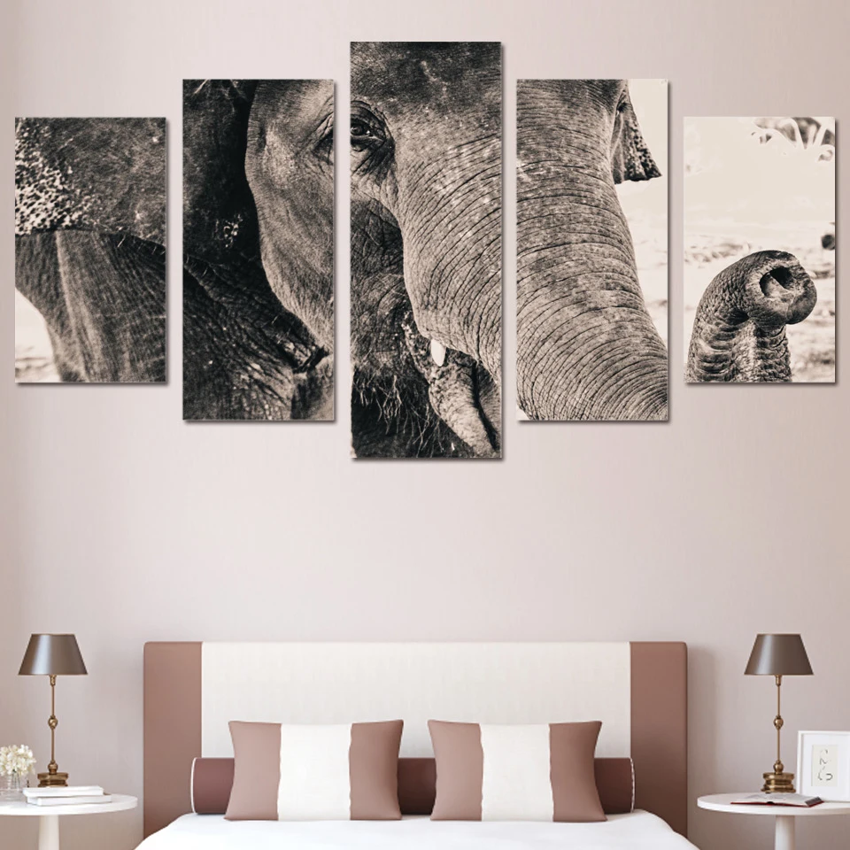

Wall Canvas Art Home Decoration Poster 5 Panel Animal Elephant For Living Room Modern HD Printed Pictures Painting Cuadros Frame