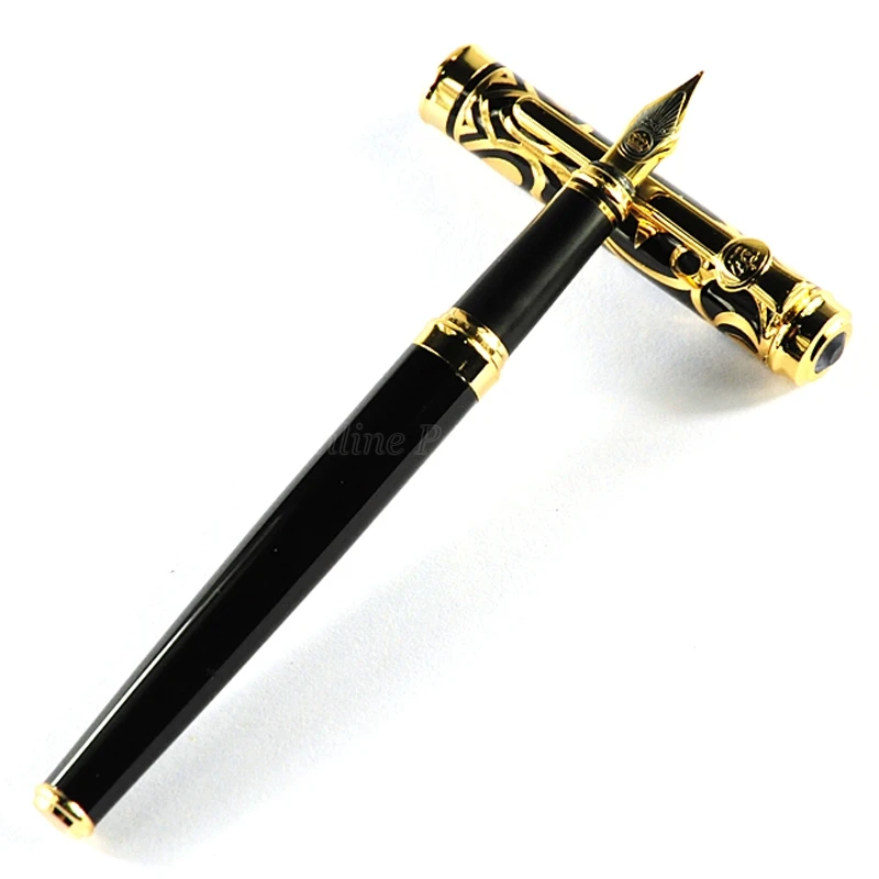 Duke Metal Sapphire Flower Pattern Medium Nib Fountain Pen Gold Trim Professional Stationery Supplies Writing Tool Pen Gift