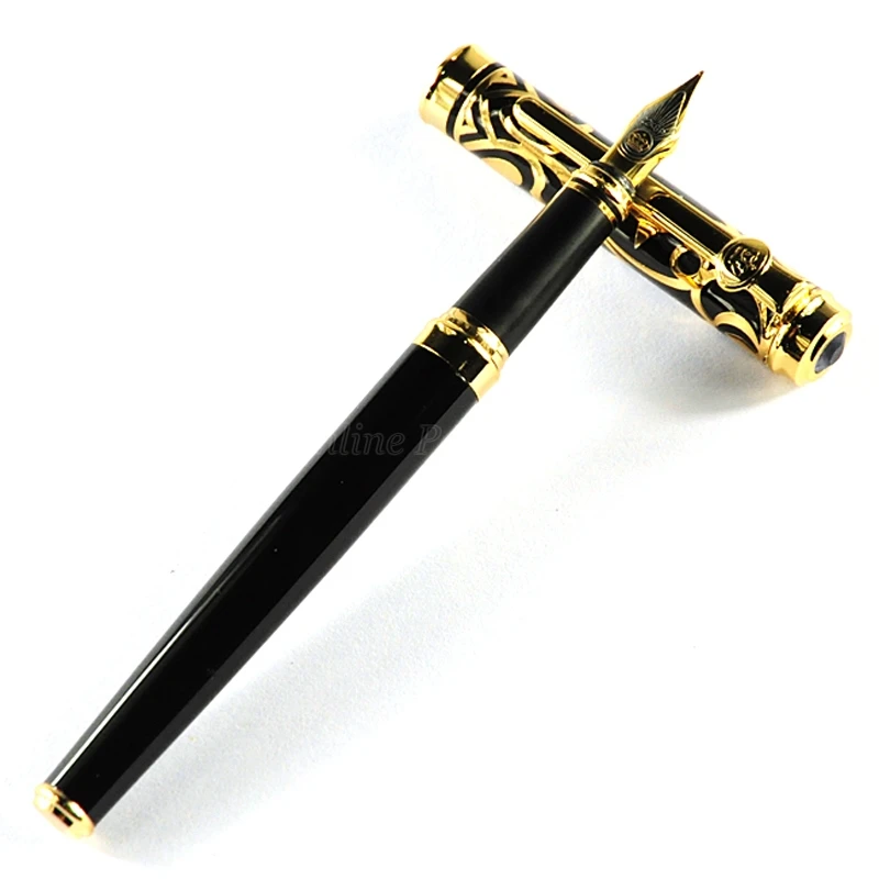 Duke Metal Sapphire Flower Pattern Medium Nib Fountain Pen Gold Trim Professional Stationery Supplies Writing Tool Pen Gift duke d2 green blue barrel metal fountain pen medium nib silver trim professional stationery supplies writing tool pen gift