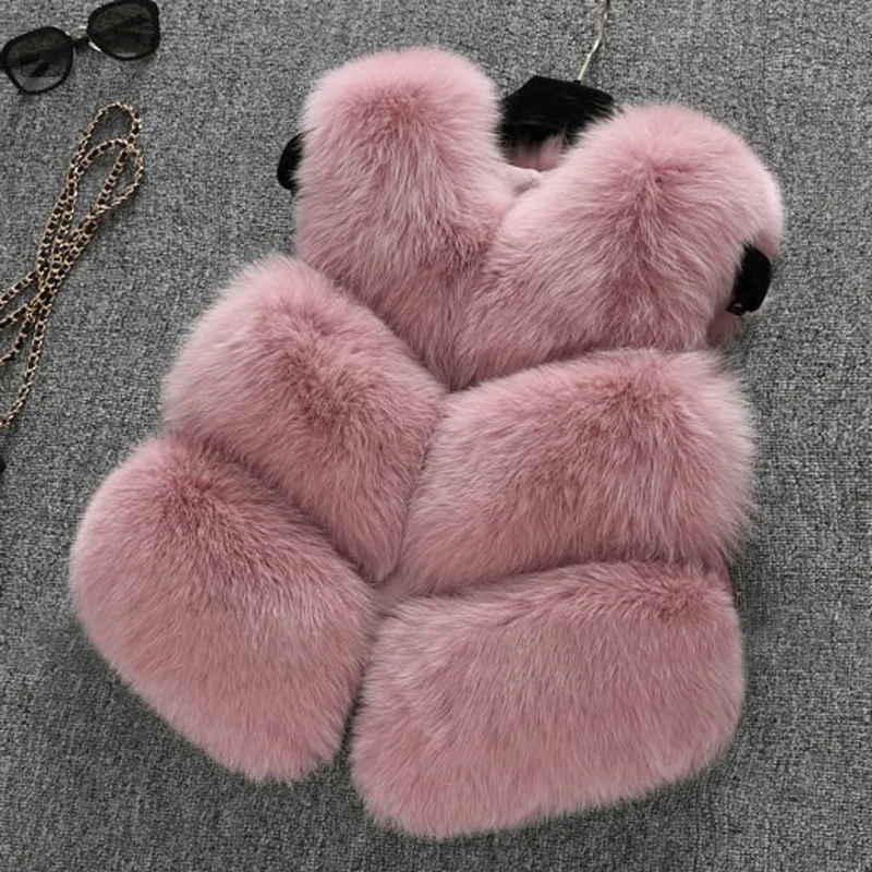 Искусственный мех толстый жилет куртка пальто женская зимняя теплая верхняя одежда пальто без рукавов короткий пушистый жилет My NewIn - Цвет: pink