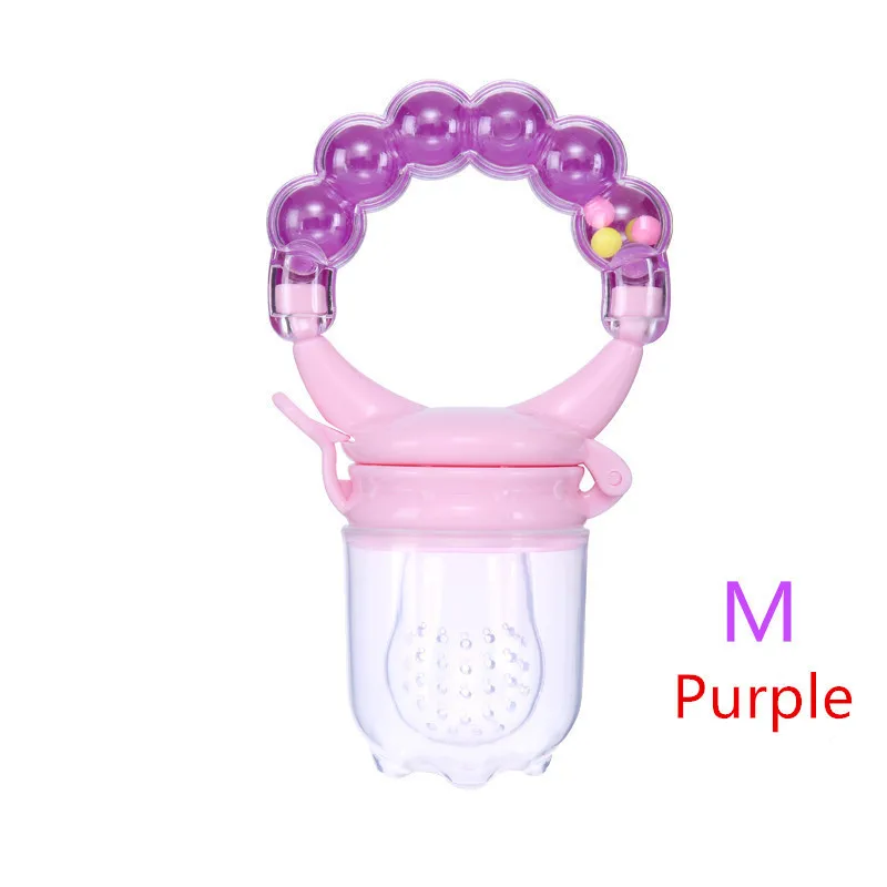 Purple M Детская соска свежая еда для фруктов, молока бутылочки для кормления учатся для кормления питья вода соломенная ручка Прорезыватель пустышка с колокольчиком - Цвет: Purple M