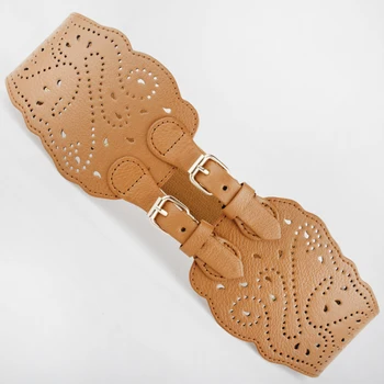 

Women Belts Luxury Brand Hollow-carved Elastic PU Leather Wide Waist Strap Dress Casual Black Ladies Female Vintage Waistband