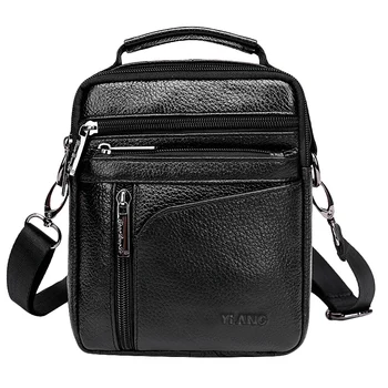 

YIANG Leather Casual Bussiness Bag Men's Handbag Crossbody Shoulder Messenger Bag Zipper Pack