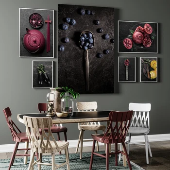 

Food Kitchen Poster Wall Art Canvas Print Blueberry Eggplant Pumpkin Painting Decorative Pictures Modern Dining Room Decoration