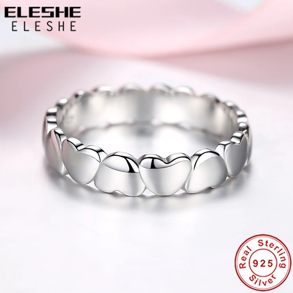 ELESHE натуральная 925 пробы серебро стекируемые кольцо в форме сердца, с украшением в виде кристаллов CZ кольцо для Для женщин украшения на свадьбу, годовщину подарок
