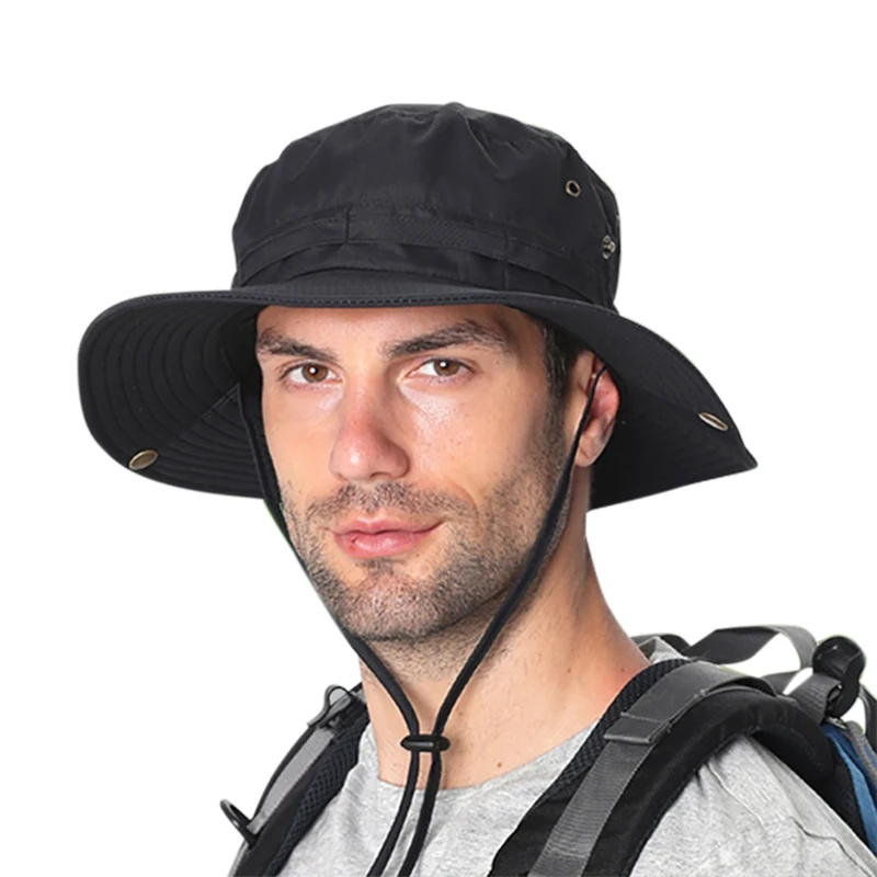 

Bucket Hat Water Resistant Quick Drying Adjustable Sunshade Outdoor Fisherman Cap With Chin String For Fishing Climbing