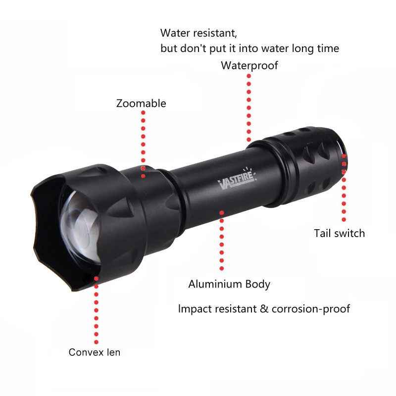 Zoomable LED Tactical Hunting Torch, IR Lanterna,