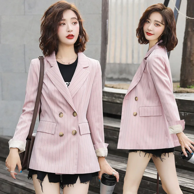 

Stripes Suit Jacket Women's Spring And Autumn Korean-style Loose-Fit 2019 New Style Autumn Clothing Retro Hong Kong Style Casual