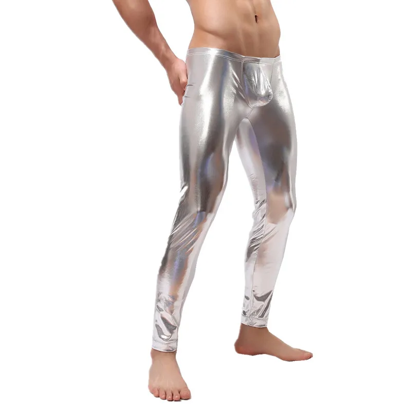 Mens Leggings Long Johns Sexy Long Pants Trousers Casual Homme Costume Shiny Slim Fitness Stage Party Dance Clubwear Bottoms heated long underwear