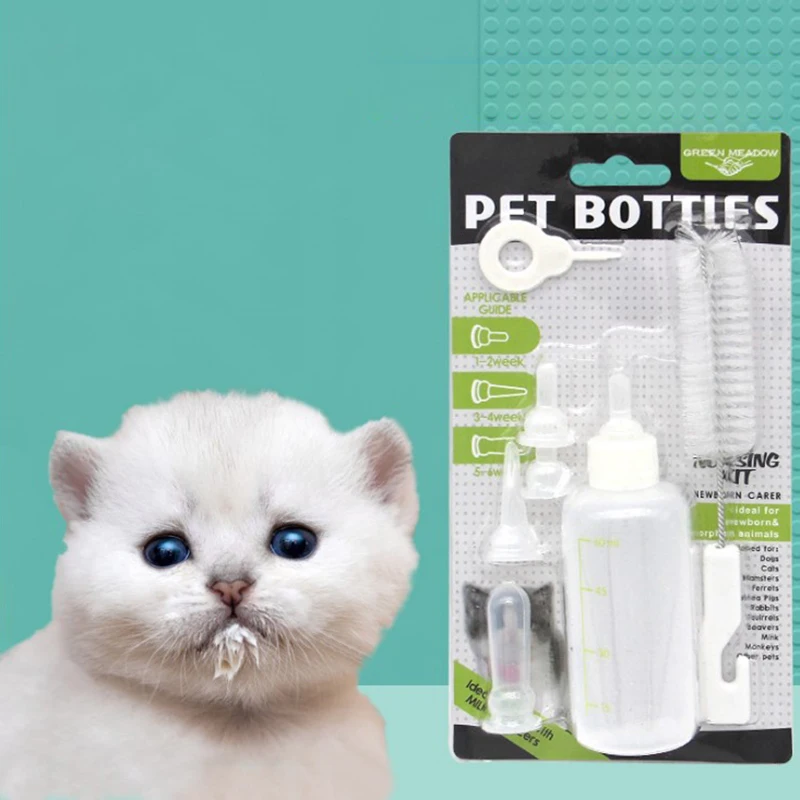 1set cachorro gatito de alimentación de botella de mascota perro gato Bady de leche de agua alimentador con cepillo de limpieza cepillo de recién nacido gato botella de bebida