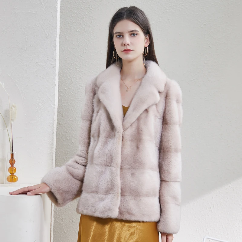 Real mink coat ladies winter natural mink coat cover real fur mink jacket plus size long lapel thick warm jacket 2020