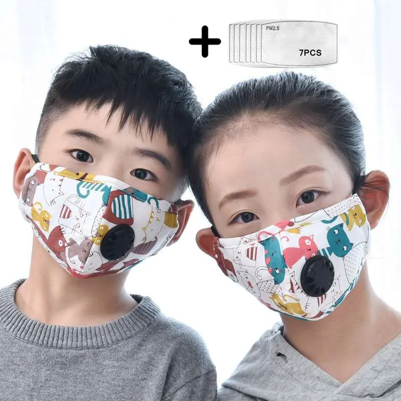 

Kids Cotton Mouth Face Mask For Boy And Girl Add In 7PCS PM2.5 Activated Carbon Filters Windproof Breathable Mascherine
