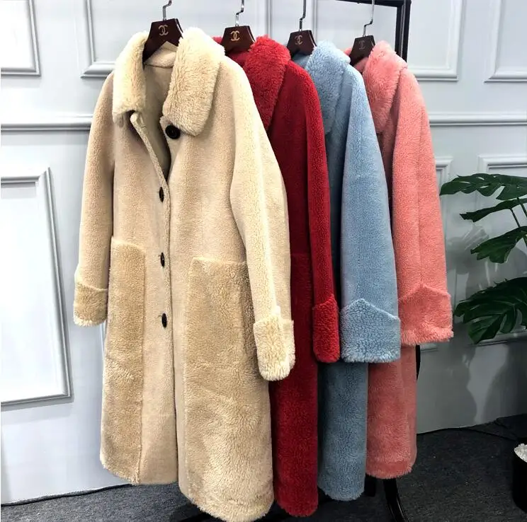 Женское зимнее пальто, высококачественное пальто из искусственного меха, оторочка из овечьей шерсти, куртка, Женское шерстяное пальто, повседневное длинное пальто большого размера