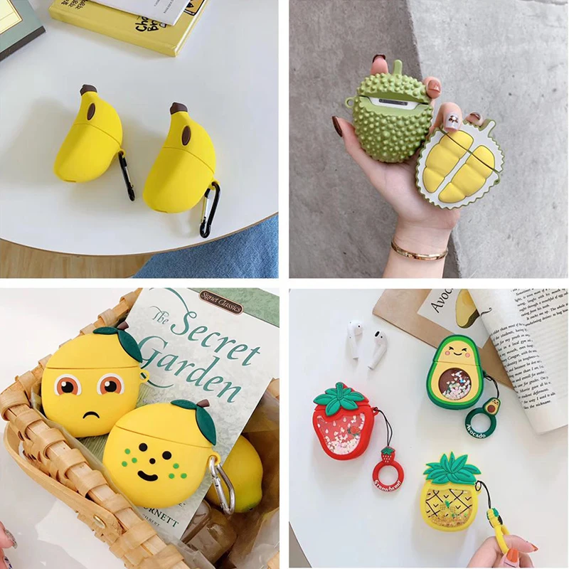 

3D cute fat banana expression pack lemon Bluetooth wireless headset set silicone cover For Airpods Earphone Protective drop case