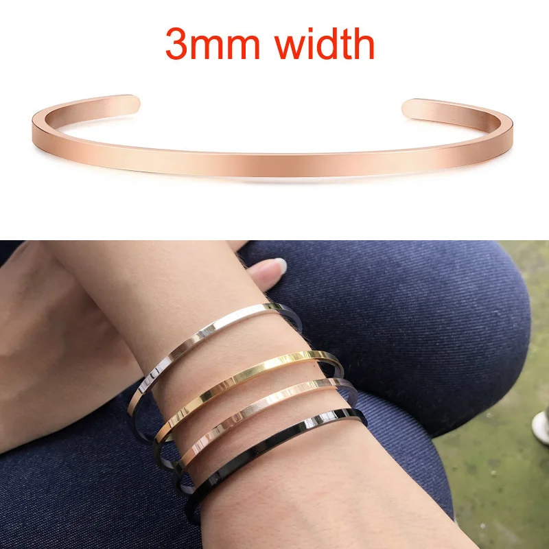 3mm rose gold Вдохновляющий Браслет-манжета, браслет для женщин, розовое золото, серебро, с гравировкой, мантра, браслеты для жены, жениха, персонализированные подарки - Окраска металла: 3mm rose gold