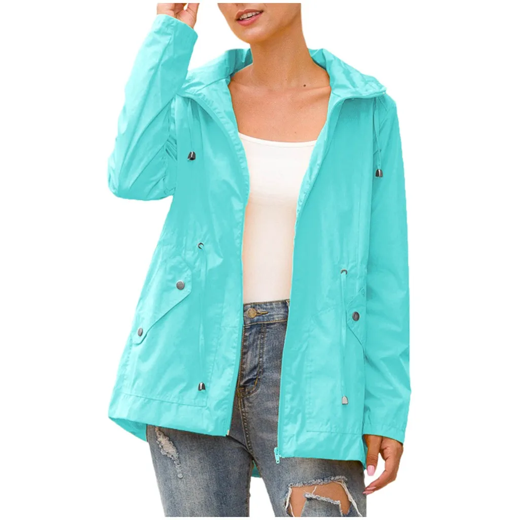 Женское пальто, одежда, зимняя, однотонная, дождевик, уличная, водонепроницаемая, с капюшоном, ветрозащитный плащ, Анорак, съемное пальто с капюшоном - Цвет: Синий