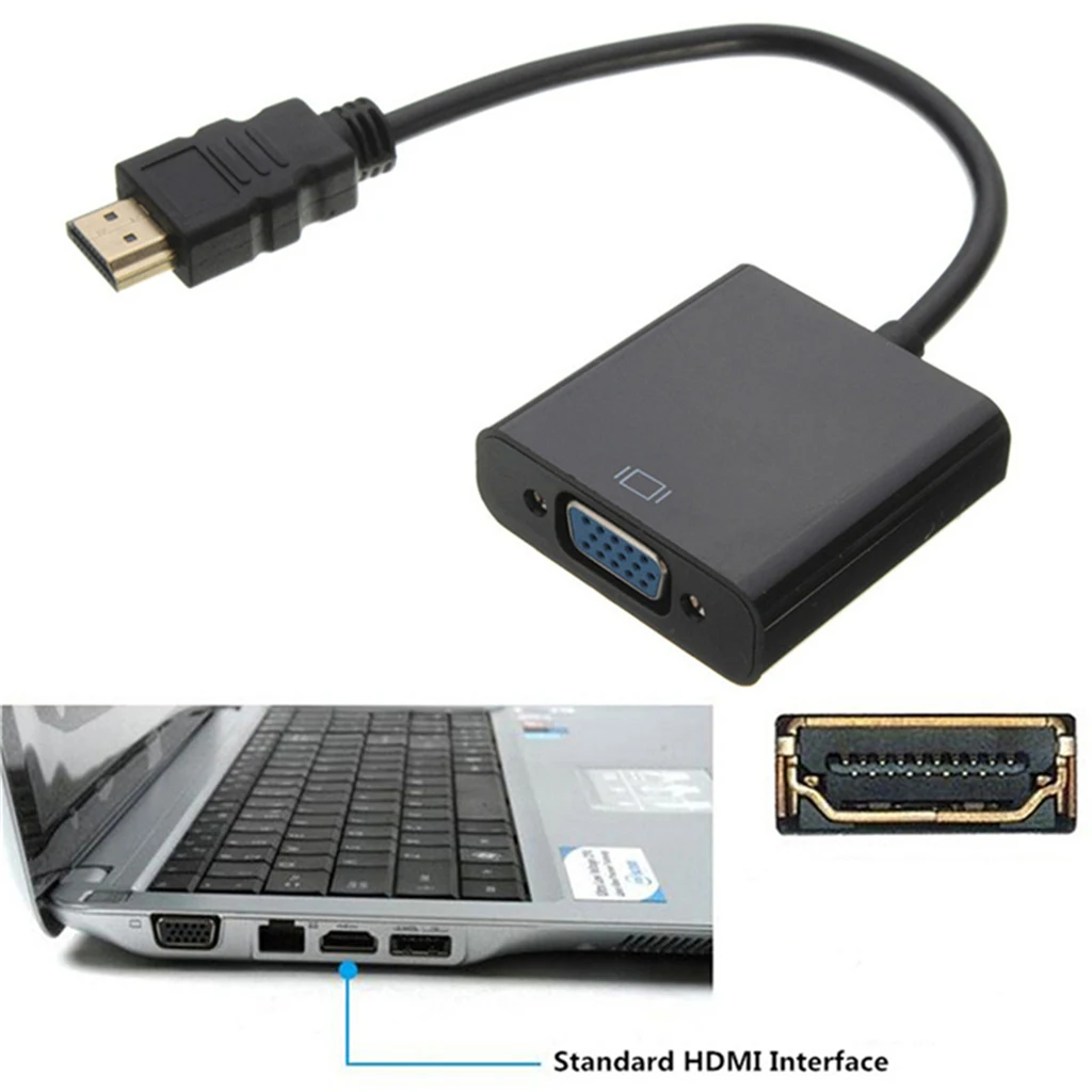 1080p HDMI Male To VGA Female 3.5mm Audio Cable Converter Adapter Black for 480P/ 576P / 720P for HD monitors or projectors