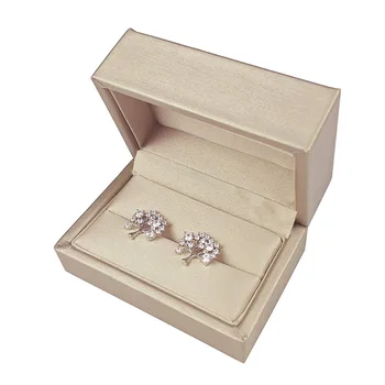 

Double Ring Box PU Leather Jewelry Display Case For Wedding Engagement Ceremony Rings Organizer Light Gold