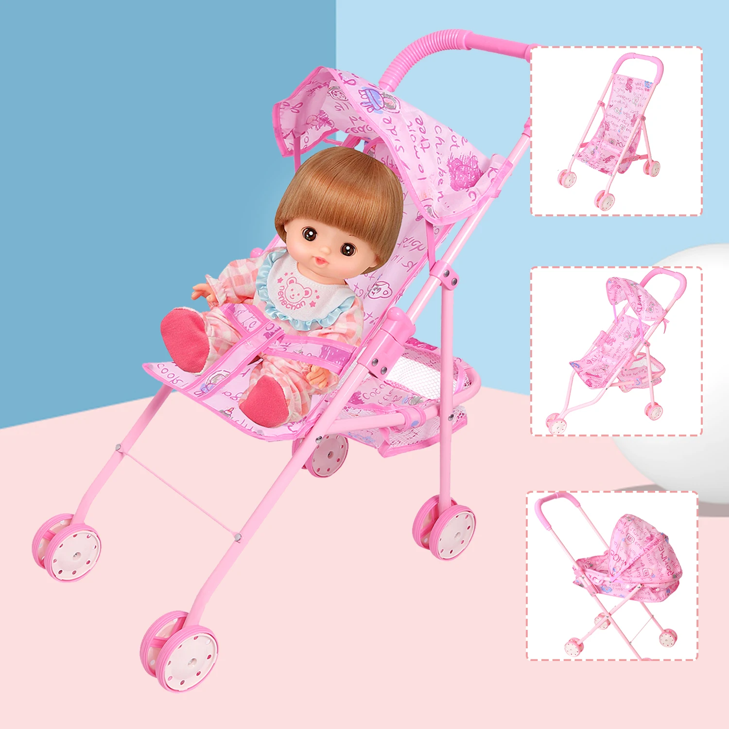 Baby Doll Stroller Dolls Accessories Carts Pink Carts Foldable Seat