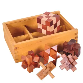 

None 6Pcs/set Chinese Traditional Toy Luban Lock Unique Magic 3D Wooden Puzzles Intellectual Wooden Cube Educational Toys Gifts