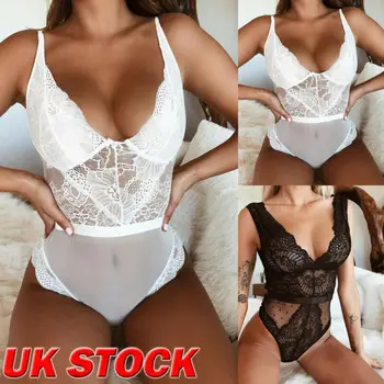 

Fashion Women Bodysuit Skinny Lace Bodysuit Sexy Lingerie Sleeveless V Neck Stretch Leotard Jumpsuit Top Vest